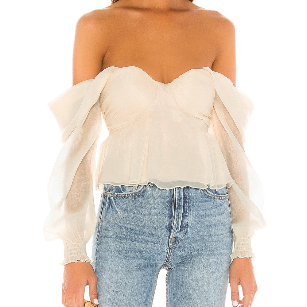 House of Harlow 1960 X REVOLVE Burna Blouse Cream Sz M Romantic Flouncy Coquette